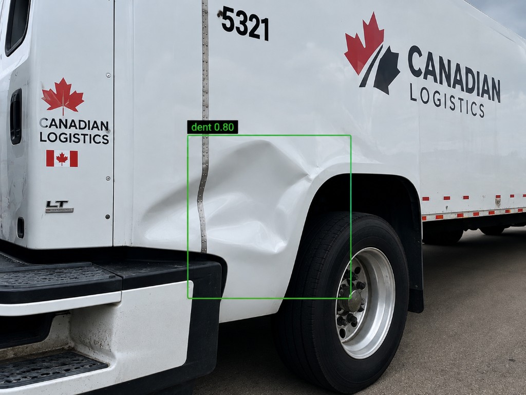 AI detecting a dent on a truck side panel